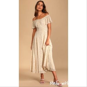 Lulus Dreams of Romance Cream Floral Print Off Shoulder Maxi Dress Size XS
